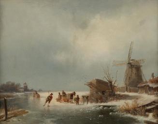 Andreas Schelfhout, Winterlandschaft mit Eisläufern, um 1820/1840, Öl auf Holz, 23,2 × 31,5 cm, ...