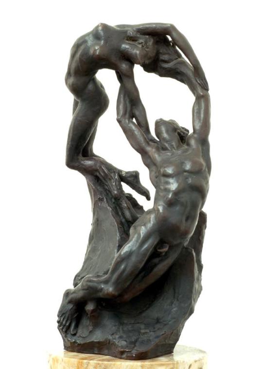 Gustinus Ambrosi, Orpheus und Eurydike, 1919, Bronze auf Onyx/ Marmor-Postament, H: 50,5 cm, Be ...