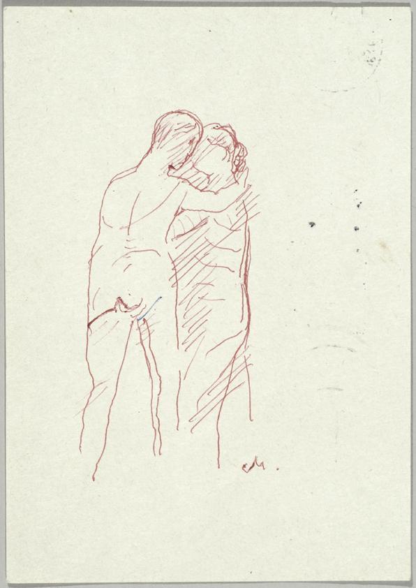 Georg Merkel, Paar, 1974, Feder auf Papier, 14,7 × 10,5 cm, Belvedere, Wien, Inv.-Nr. 9576