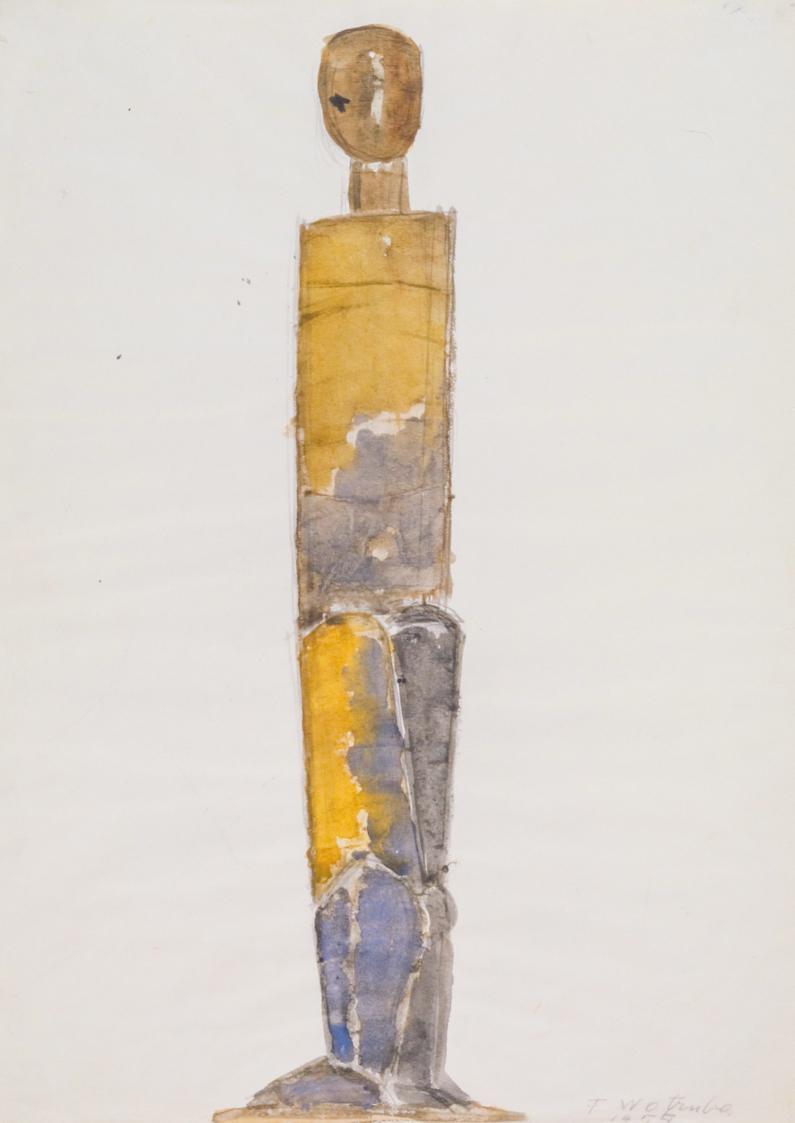 Fritz Wotruba, Figur, 1955, Aquarell über Bleistift auf Papier, Blattmaße: 41,5 × 29,5 cm, Belv ...