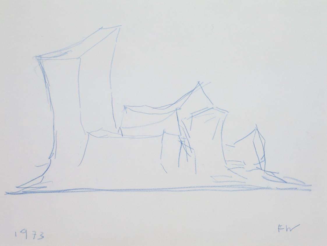 Fritz Wotruba, Liegende Figur, 1973, Blauer Buntstift auf Papier, Blattmaße: 29,8 × 39,8 cm, Be ...