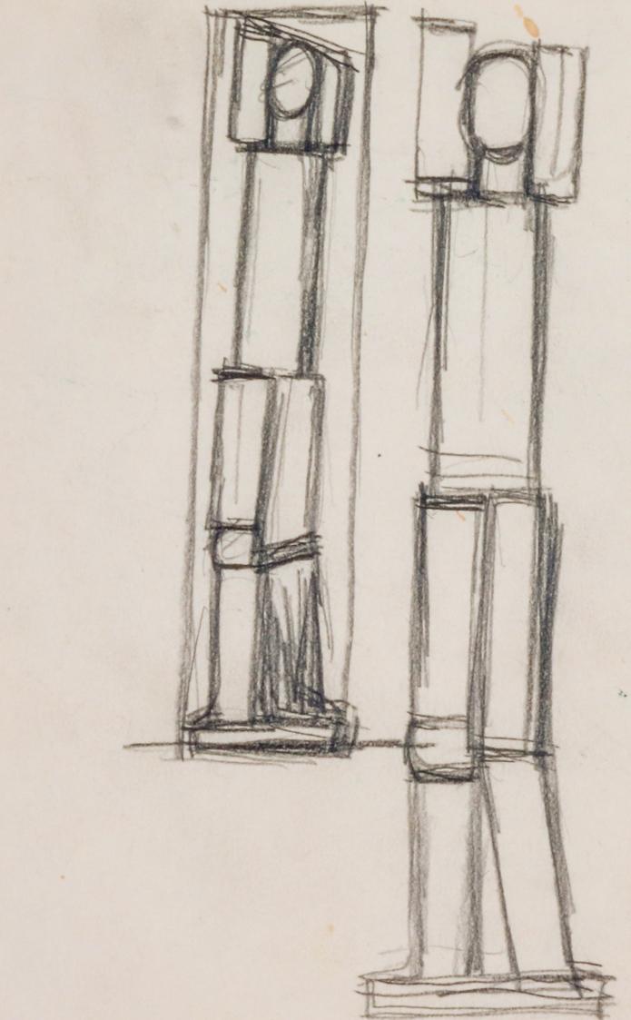 Fritz Wotruba, Zwei stehende Figuren, 1956, Bleistift auf Papier, Blattmaße: 19 × 11,9 cm, Belv ...