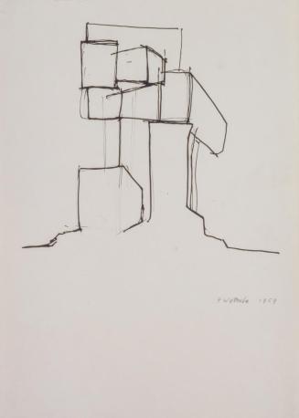 Fritz Wotruba, Figur im Block (Studie für einen Stein), 1959, Tusche, Feder auf Papier, Blattma ...