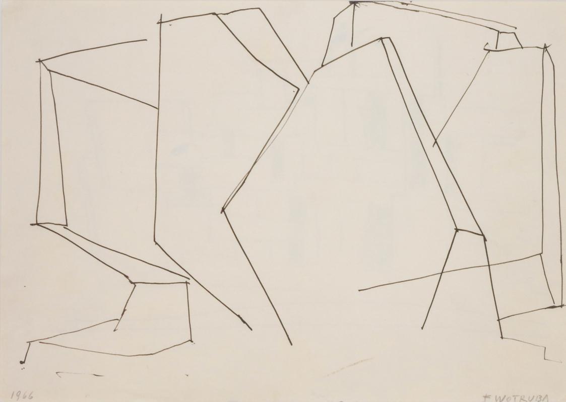 Fritz Wotruba, Skizze zu einer Architektur, 1966, Tusche, Feder auf Papier, Blattmaße: 29,7 × 4 ...