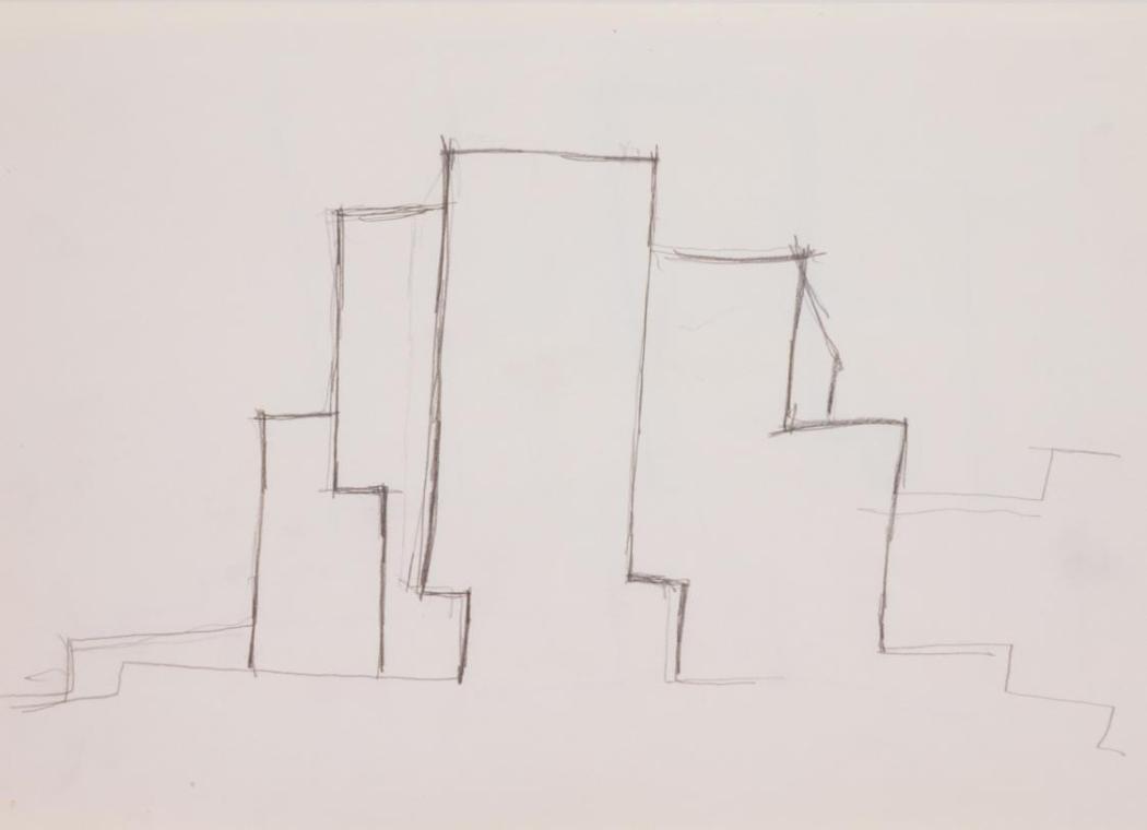 Fritz Wotruba, Skizze zu einer Architektur, 1966, Bleistift auf Papier, Blattmaße: 29,7 × 41,8  ...