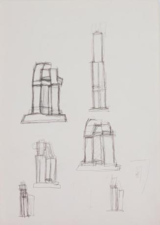 Fritz Wotruba, Hockende und stehende Figuren, 1959, Bleistift auf Papier, Blattmaße: 42 × 29,5  ...