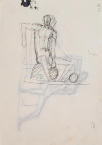 Fritz Wotruba, Sitzende männliche Figur, 1944, Bleistift auf Papier, Blattmaße: 21 × 29,8 cm, B ...