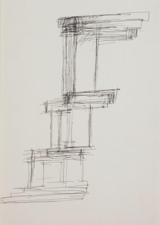 Fritz Wotruba, Entwurf für ein Denkmal für Stuttgart, 1965, Kugelschreiber (schwarz) auf Papier ...