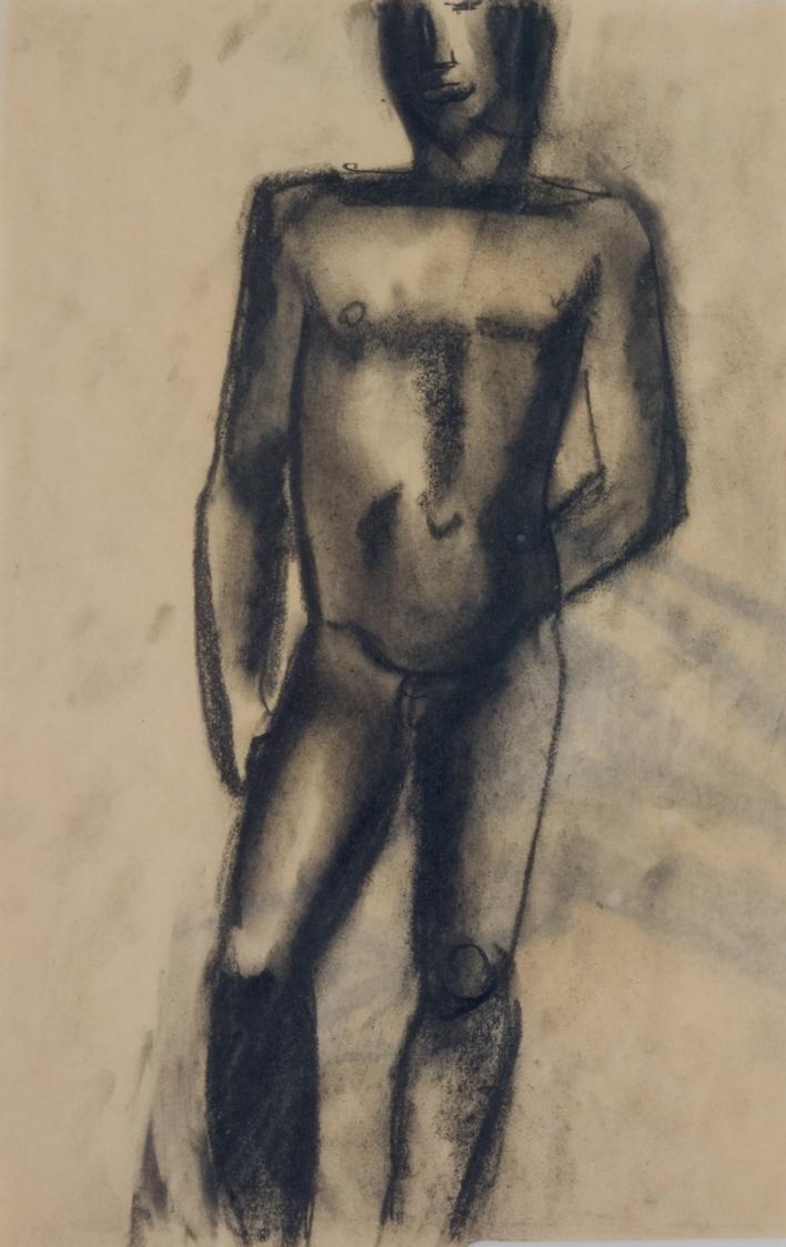 Fritz Wotruba, Jünglingsfigur, um 1933, Graphitstift, gewischt, auf Papier, Blattmaße: 38,5 × 2 ...