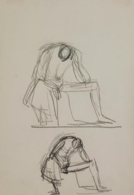 Fritz Wotruba, Zwei Figuren, gebeugt, undatiert, Bleistift auf Papier
, Blattmaße: 29,7 × 21 c ...