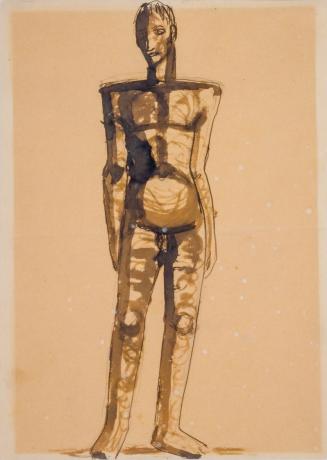 Fritz Wotruba, Jünglingsfigur, stehend, undatiert, Sepia-Tusche mit Feder und Pinsel
auf Papier ...