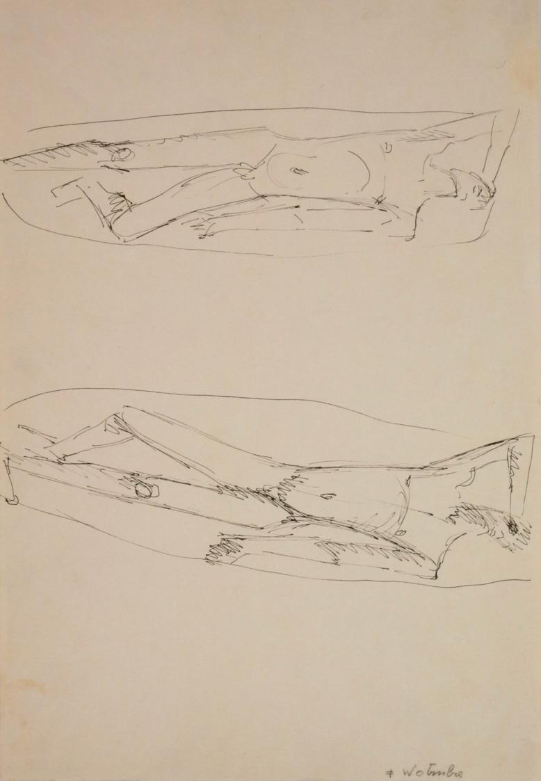 Fritz Wotruba, Zwei männliche Figuren, 1943, Tusche mit Feder auf Papier, Blattmaße: 28,8 × 41, ...