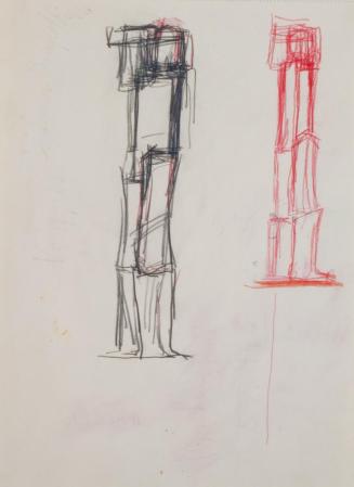 Fritz Wotruba, Zwei Figuren, undatiert, Bleistift, Buntstift (rot und orangene) auf Papier
, B ...