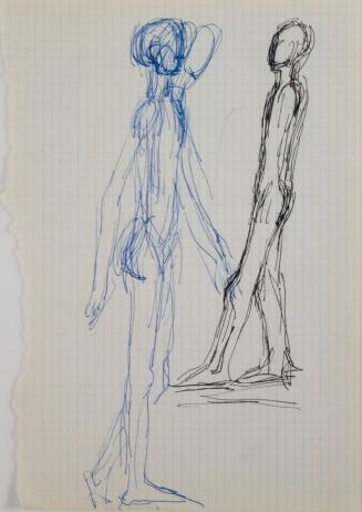 Fritz Wotruba, Zwei Gehende, undatiert, Kugelschreiber (schwarz und blau) auf Papier
, Blattma ...