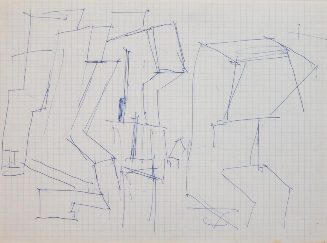 Fritz Wotruba, Skizze zu einer Architektur, undatiert, Kugelschreiber auf Papier
, Blattmaße:  ...