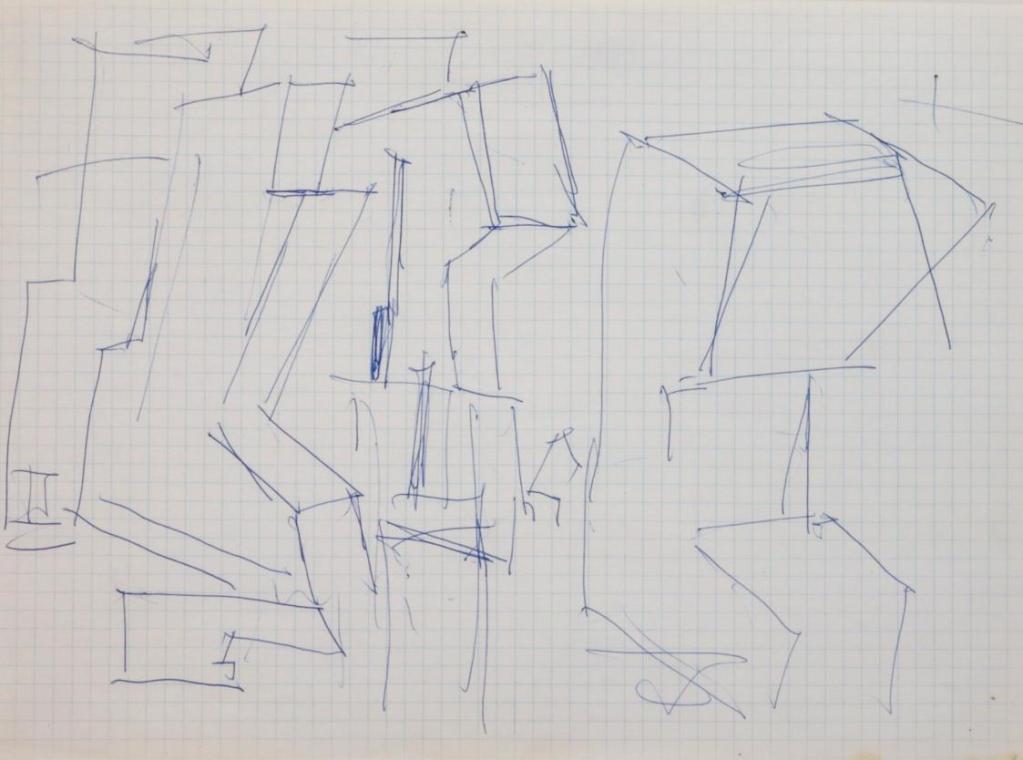 Fritz Wotruba, Skizze zu einer Architektur, undatiert, Kugelschreiber auf Papier
, Blattmaße:  ...