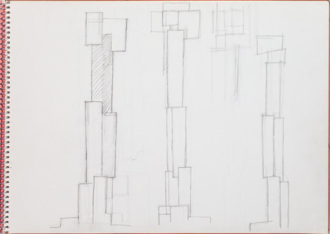 Fritz Wotruba, Drei Figuren, undatiert, Bleistift auf Papier
, Blattmaße: 23,2 × 32 cm, Belved ...