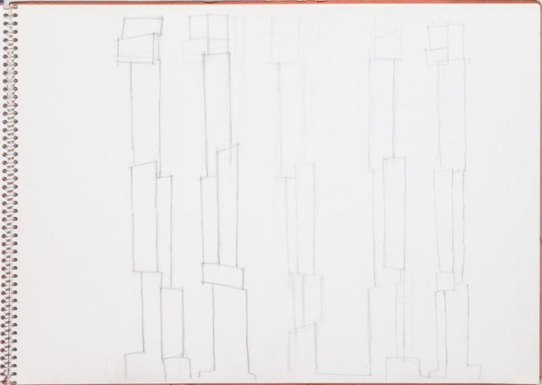 Fritz Wotruba, Fünf Figuren, undatiert, Bleistift auf Papier
, Blattmaße: 23,2 × 32 cm, Belved ...
