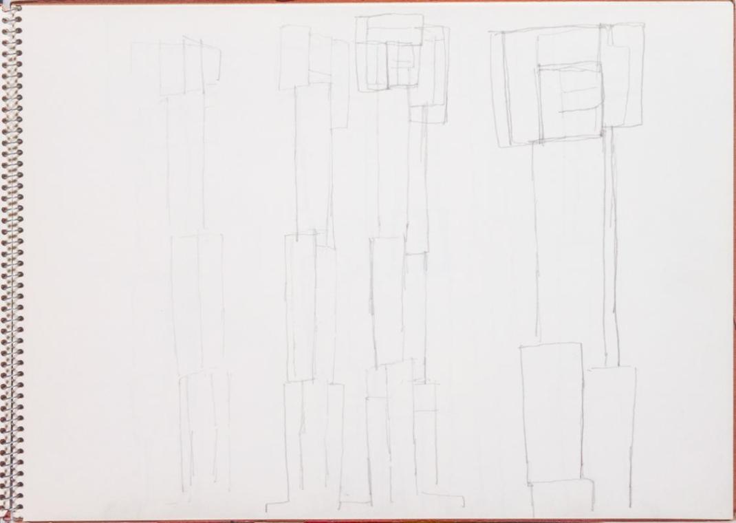 Fritz Wotruba, Vier Figuren, undatiert, Bleistift auf Papier
, Blattmaße: 23,2 × 32 cm, Belved ...