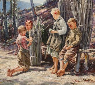 Anton Filkuka, Holzsammelnde Kinder, 1925, Öl auf Leinwand, 80 x 90 cm, Belvedere, Wien, Inv.-N ...