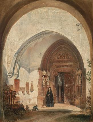Rudolf von Alt, Das Portal der Stiftskirche Nonnberg in Salzburg, 1848, Öl auf Leinwand, 36 x 2 ...