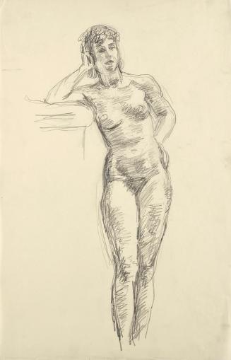 Walther Gamerith, Sich aufstützender weiblicher Akt, undatiert, Kohle auf Papier, 53 × 34 cm, B ...