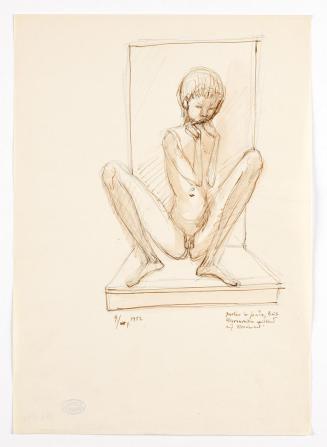 Georg Ehrlich, Knabe mit Harmonika, 1952, Feder braun, Bleistift, laviert, 29,8 x 21,1 cm, Belv ...