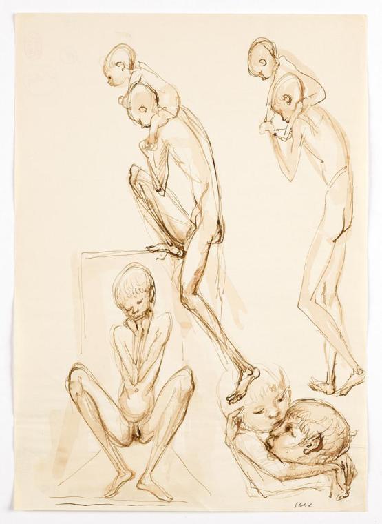 Georg Ehrlich, Knabenstudien, 1952, Feder braun, laviert, 29,8 x 21,1 cm, Belvedere, Wien, Inv. ...