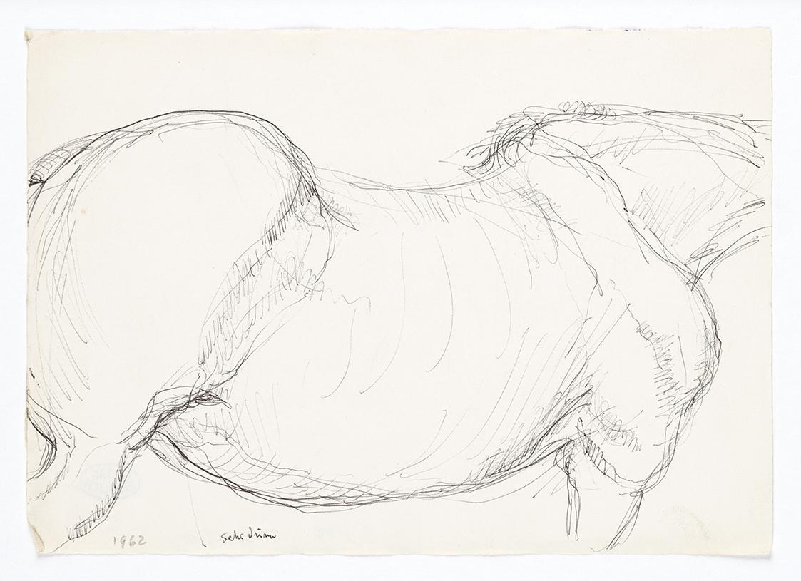 Georg Ehrlich, Pferdetorso, 1962, Kugelschreiber, 14,8 × 20,9 cm, Belvedere, Wien, Inv.-Nr. 102 ...