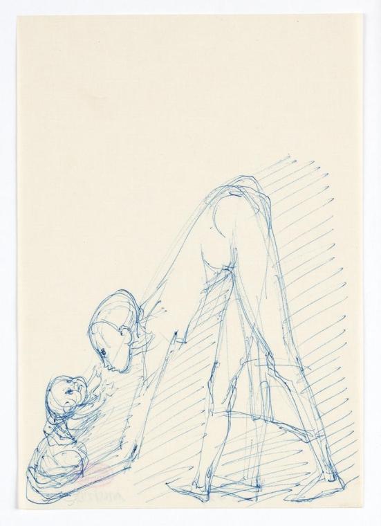 Georg Ehrlich, Mädchen nach Kind bückend, Kugelschreiber, 21,1 × 14,7 cm, Belvedere, Wien, Inv. ...