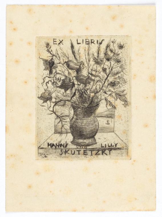 Georg Ehrlich, Ex Libris Hanns und Lilly Skutetzky, Kupferstich, Blattmaße: 13,8 × 10 cm, Belve ...