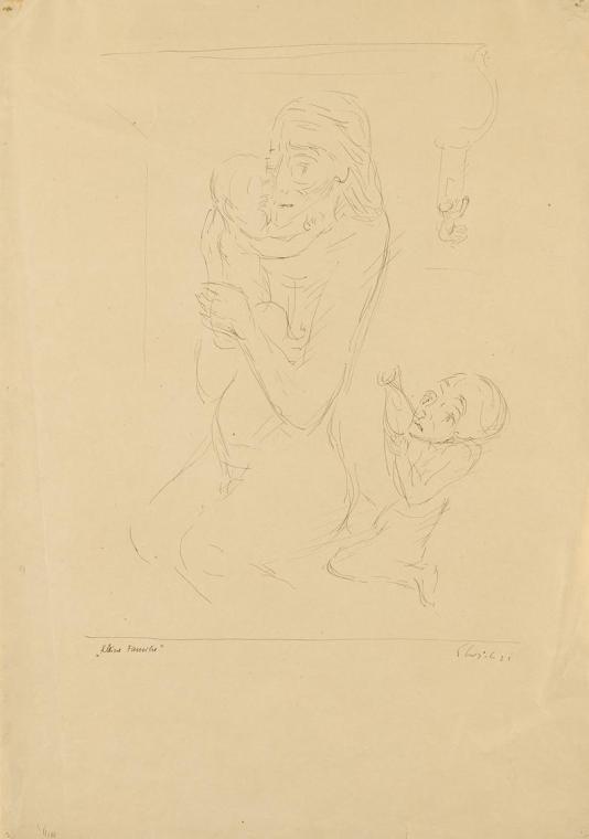 Georg Ehrlich, Kleine Familie, 1921, Feder, Blattmaße: 50 × 35,2 cm, Belvedere, Wien, Inv.-Nr.  ...