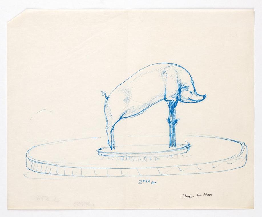 Georg Ehrlich, Schweinebrunnen, Kugelschreiber, 20,6 × 25,4 cm, Belvedere, Wien, Inv.-Nr. 10265 ...