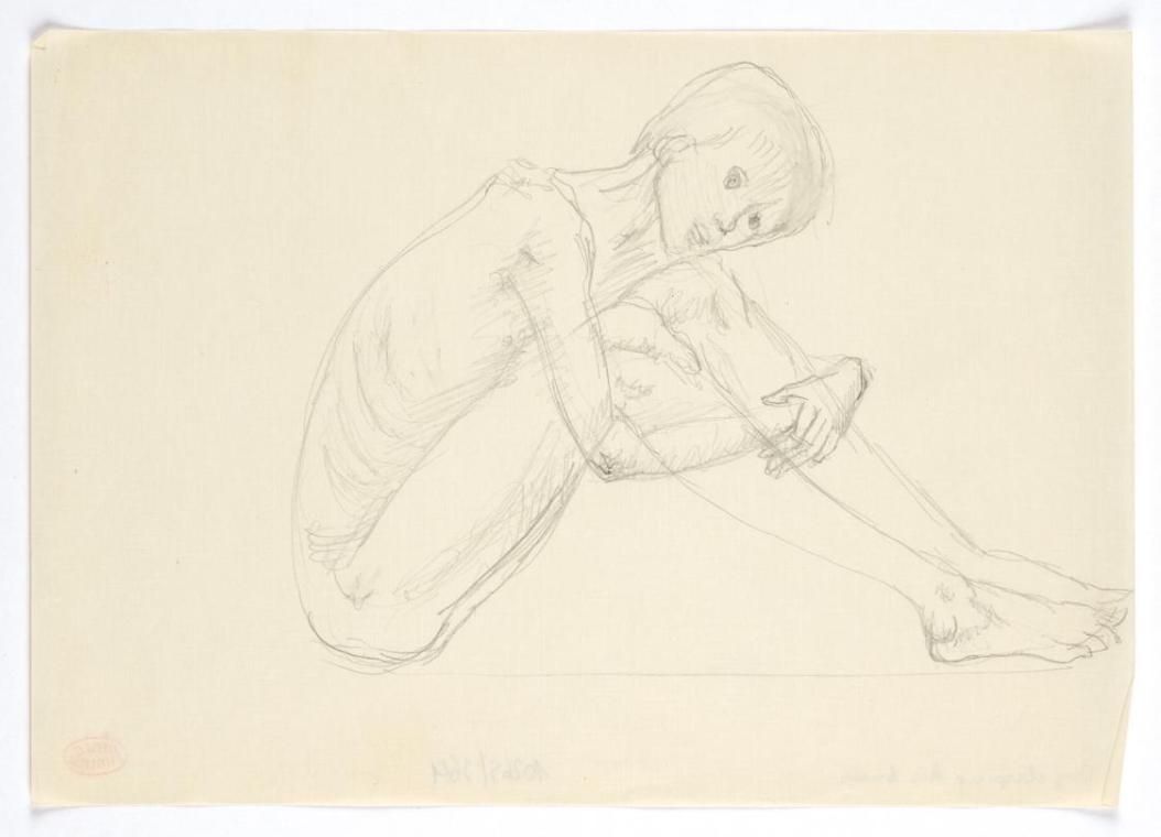 Georg Ehrlich, Knabe, seine Knie umarmend, undatiert, Bleistift auf Papier, Blattmaße: 20,9 × 2 ...