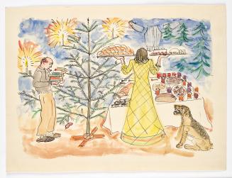 Walther Gamerith, Weihnachten, 1947, Aquarell, Feder in Schwarz auf Papier, 30 × 40,5 cm, Belve ...