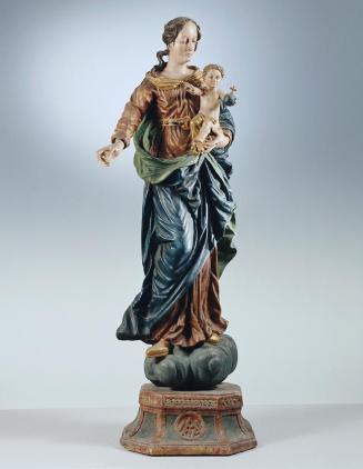 Unbekannter Künstler, Madonna mit Kind, Holz, gefasst, H: 89,5 cm, Belvedere, Wien, Inv.-Nr. 76 ...