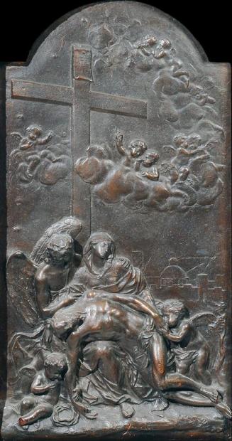 Georg Raphael Donner, Beweinung Christi, um 1735, Rotes Wachs, bronzefarben bemalt, Oben bogenf ...