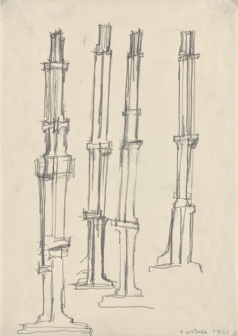 Fritz Wotruba, Vier stehende Figuren, 1961, Bleistift auf Papier, Blattmaße: 41,8 × 29,6 cm, Be ...