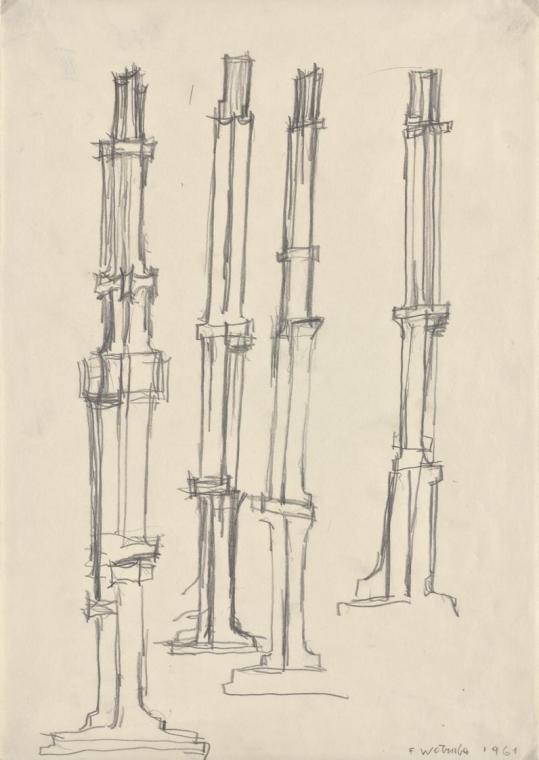 Fritz Wotruba, Vier stehende Figuren, 1961, Bleistift auf Papier, Blattmaße: 41,8 × 29,6 cm, Be ...