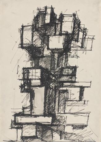 Fritz Wotruba, Figurenblock, 1964, Tusche, Feder, laviert, auf Papier, Blattmaße: 41,6 × 29,7 c ...