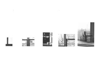 Thomas Reinhold, Transport und Kommunikation, 1977, 5 Fotografien, Abzug auf Barytpapier, 16,9  ...