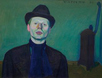 Rudolf Hausner, Selbstporträt mit blauem Hut, 1936, Öl auf Hartfaserplatte, 64,5 x 83,3 cm, Bel ...