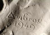 Gustinus Ambrosi, Franz Theodor Csokor, Detail: Bezeichnung, 1949, Gips, weiß, H: 63,5 cm, Belv ...