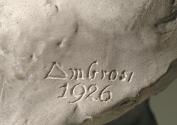 Gustinus Ambrosi, Robert Strebinger, Detail: Bezeichnung, 1926, Gips, H: 56 cm, Belvedere, Wien ...