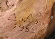 Gustinus Ambrosi, Hans Badrutt, Detail: Bezeichnung, 1955, Gips, getönt, H: 49 cm, Belvedere, W ...