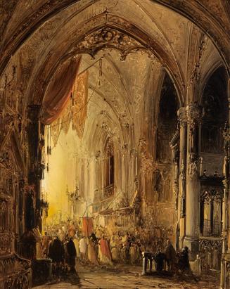 Georg Gillis van Haanen, Prozession in einer Kathedrale, undatiert, Öl auf Hartpappe, 45 x 36,5 ...