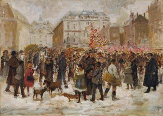 Ernst Juch, Weihnachtsmarkt am Hof in Wien, nach 1883, Öl auf Holz, 13,2 x 18,4 cm, Belvedere,  ...