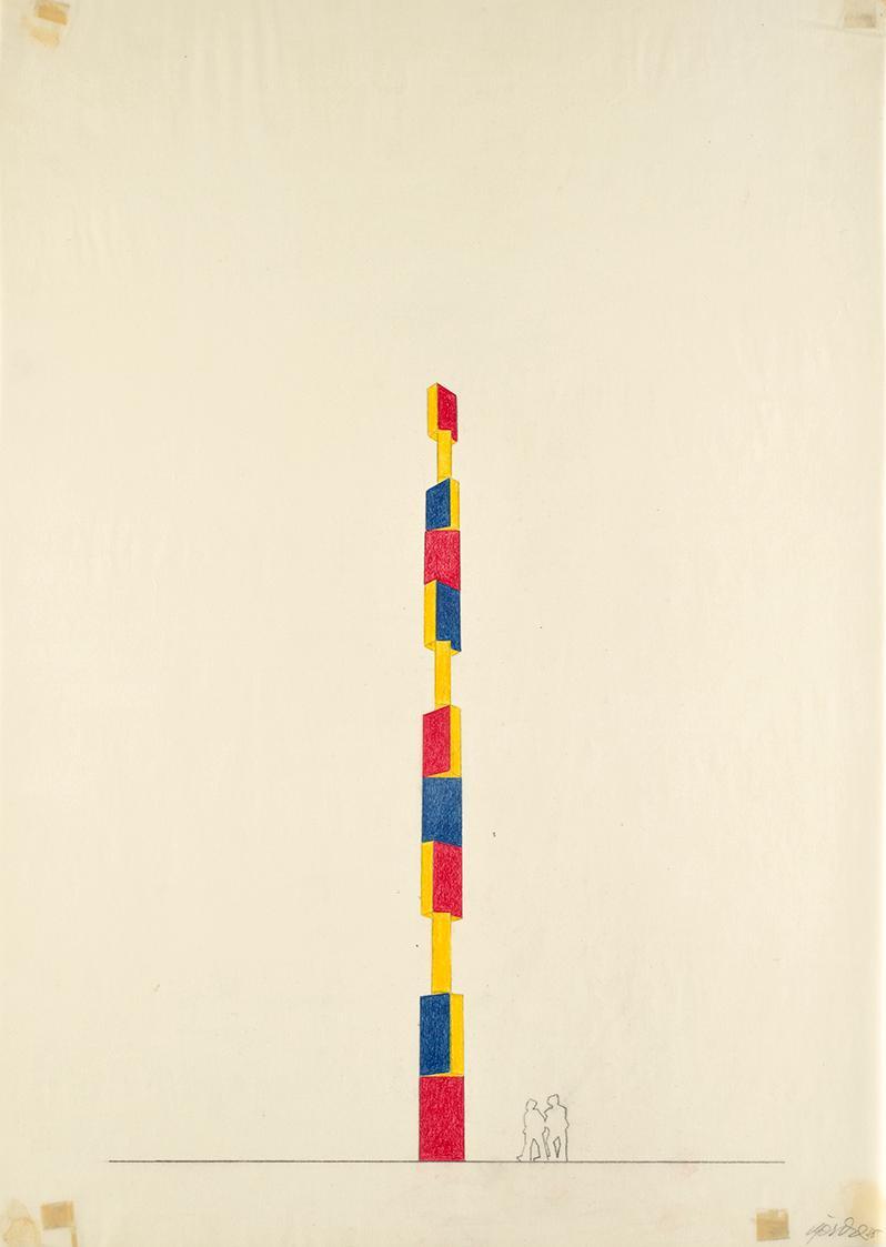 Roland Goeschl, Säule, 1988, Bleistift und Buntstift auf Seidenpapier, 58,8 × 42,2 cm, Belveder ...