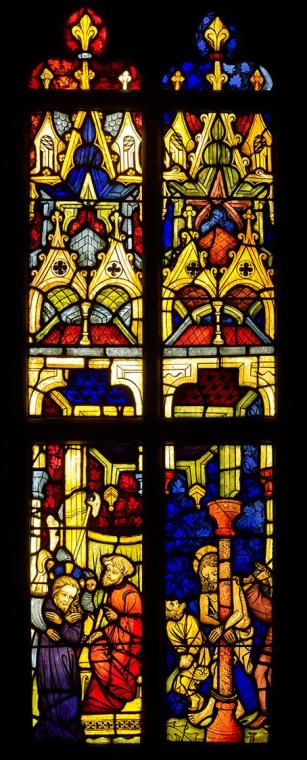 Meister Johannes , Glasfenster mit Passionsszenen, um 1406, Malerei auf Glas mit originaler Ble ...