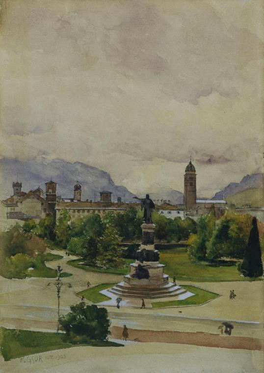 Karl Friedrich Gsur, Danteplatz in Trient, 1903, Aquarell auf Papier, 44 x 31 cm, Belvedere, Wi ...